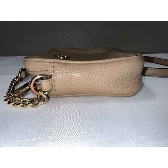 Michael Kors Fulton Small Mini Beige Taupe Leather Zip Chain Strap Crossbody Bag - Picture 5 of 15
